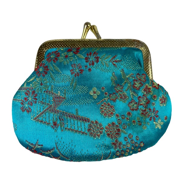 Vintage Pagoda Chinese China Clasp Closing Small Coin Change Purse Wallet Geisha - Picture 4 of 12